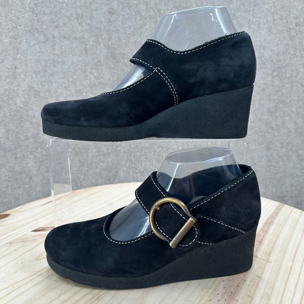 Arche Mary Jane Wedge Pumps Womens 8-8.5 Black Suede Buckle Strap Made in France